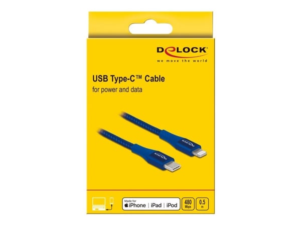 Delock - Lightning-kabel - USB-C hann til Lightning hann - 50 cm - blå
