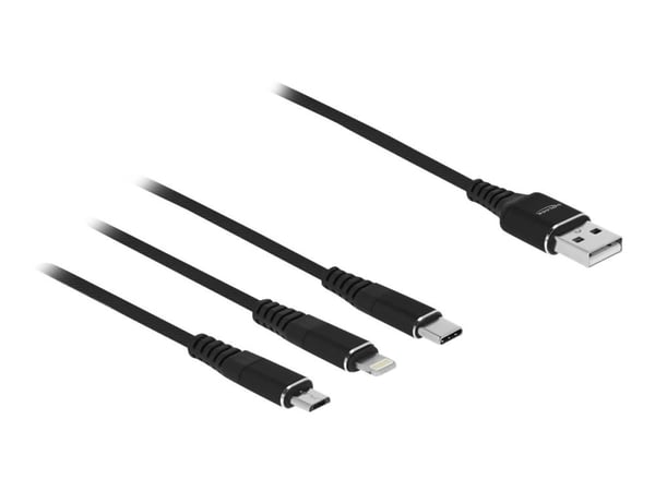 DeLOCK 87152, 0,3 m, USB A, USB C/Micro-USB B/Lightning, USB 2.0, Musta