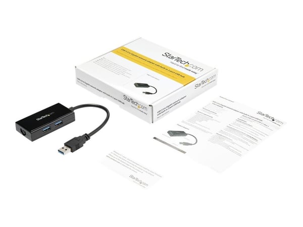 Startech 2 Port USB 3.0 Hub with Ethernet - USB 3.0 x 2 - Gigabit Ethernet Network Adapter for Windows / Mac / Chrome (USB31000S2H) - Nettverksadap...