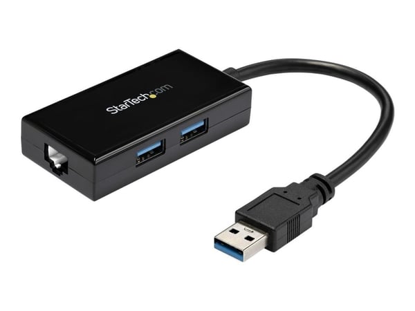 Startech 2 Port USB 3.0 Hub with Ethernet - USB 3.0 x 2 - Gigabit Ethernet Network Adapter for Windows / Mac / Chrome (USB31000S2H) - Nettverksadap...