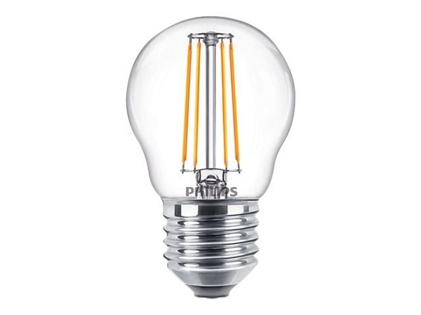 Philips - LED-filamentlyspære - form: P45 - klar finish - E27 - 4.3 W (ekvivalent 40 W) - klasse F - varmt hvitt lys - 2700 K (en pakke 2)