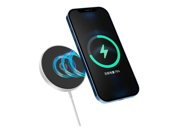 eSTUFF - Trådløs ladematte - 15 watt - 3 A - PD 3.0, QC 3.0 (magnetisk) - hvit, aluminium - for Apple iPhone 12, 12 mini, 12 Pro, 12 Pro Max