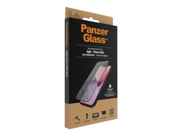 PanzerGlass™ | Case-Friendly - Skærmbeskytter for mobiltelefon - Edge-to-Edge passform - rammefarve sort | Apple iPhone 13 mini