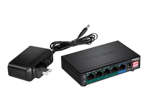 TRENDnet TPE-TG51g - Switch - ikke-styrt - 4 x 10/100/1000 (PoE+) + 1 x 10/100/1000 - stasjonær, veggmonterbar - PoE+ (60 W) - TAA-samsvar
