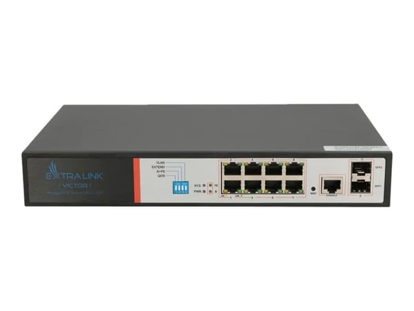 Extralink VICTOR - Switch - Styrt - 8 x 10/100/1000 (PoE+) + 2 x SFP (mini-GBIC) (opplink) - rackmonterbar - PoE+ (150 W)