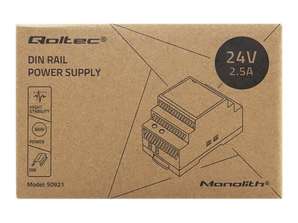 Qoltec - Strømforsyning (monterbar på DIN rail) - AC 220-240 V - 60 Watt - grå