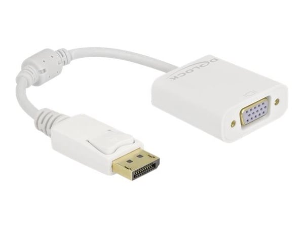 Delock - Video adapter - DisplayPort (hann) låst til HD-15 (VGA) (hunn) skrubar - DisplayPort 1.2 - 15 cm - passiv, 1080p støtte 60 Hz - hvit