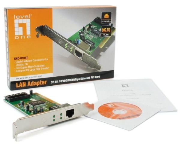 LevelOne GNC-0105T, Intern, Koblet med ledninger (ikke trådløs), PCI, Ethernet, 2000 Mbit/s, Aluminium
