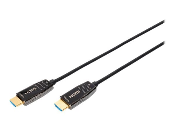 DIGITUS - HDMI-kabel med Ethernet - HDMI kontakt till HDMI kontakt - 10 m - skyddad hybridkoppar/fiberoptik - svart - Active Optical Cable (AOC), 8...