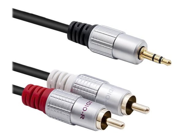 Qoltec - Lydkabel - RCA x 2 hann til mini-phone stereo 3.5 mm hann - 3 m - svart