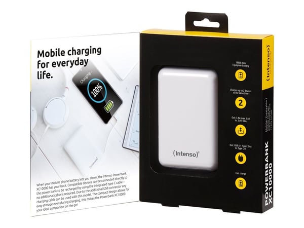 Intenso Powerbank XC10000 - Strømbank - 10000 mAh - 3 A - 2 utgangskontakter (USB, USB-C) - hvit