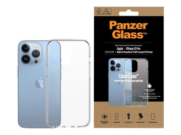 PanzerGlass ClearCase - Baksidesskydd för mobiltelefon - härdat glas, termoplastisk polyuretan (TPU) - klar - för Apple iPhone 13 Pro
