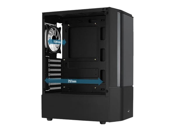 AeroCool Quantum - Mid tower - ATX - sidepanel med vindu (herdet glass) - ingen strømforsyning (ATX) - svart - USB/lyd