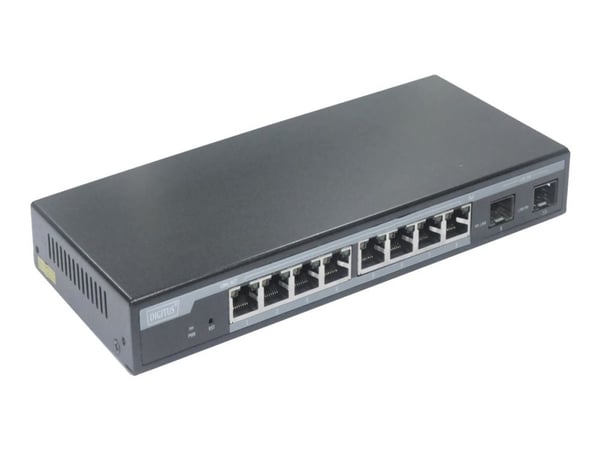 DIGITUS Professional DN-95344 - Switch - Styrt - 8 x 10/100/1000 (PoE+) + 2 x Gigabit SFP (opplink) - stasjonær - PoE+ (86 W)