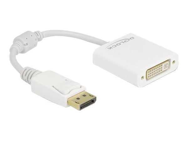 Delock - Video adapter - DisplayPort (hann) låst til DVI-I (hunn) skrubar - DisplayPort 1.1 - 15 cm - passiv, 1080p støtte 60 Hz - hvit