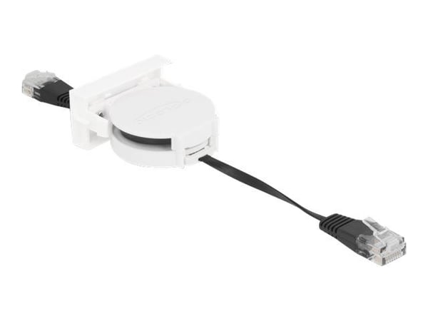 Delock - Koblingskabel - RJ-45 (hann) til RJ-45 (hann) - 50 cm - SF/UTP - CAT 5e - formstøpt, tilbaketrekkbar, flat - svart, hvit, RAL 9003