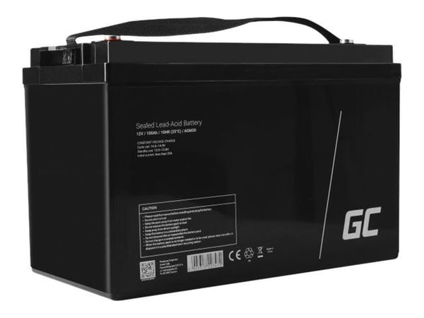 Green Cell AGM30, 100 ah, 12 V, Meri/vapaa-aika, Huoltovapaa, Musta, 171 mm