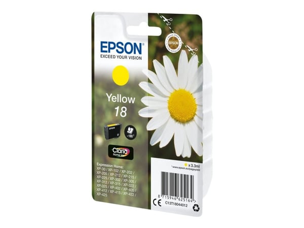 Epson 18 - 3.3 ml - gul - original - blekkpatron - for Expression Home XP-212, 215, 225, 312, 315, 322, 325, 412, 415, 422, 425