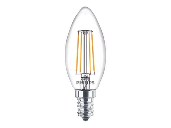 Philips - LED-filamentlyspære - form: B35 - klar finish - E14 - 4 W (ekvivalent 40 W) - klasse F - varmt hvitt lys - 2700 K (en pakke 6)
