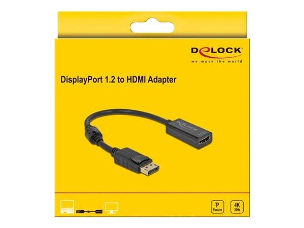 Delock - Videoadapter - DisplayPort han haspet til HDMI hun - 20 cm - lajittelu - passiv, 4K30 Hz tuki