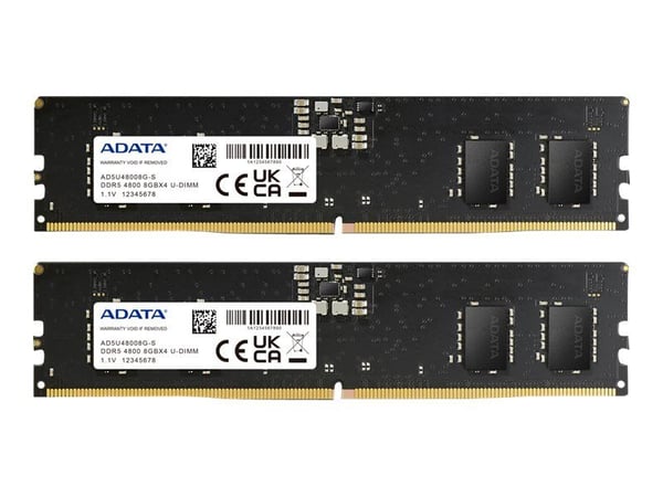 ADATA - DDR5 - sarja - 16 GB: 2 x 8 GB - DIMM 288-PIN - 4800 MHz / PC5-38400 - CL40 - 1,1 V - puskuroimaton - on-die ECC - musta