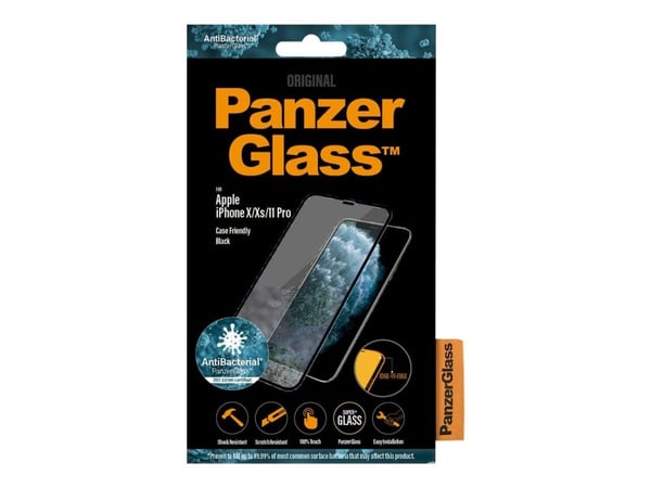 PanzerGlass™ | Case-Friendly - Skærmbeskytter for mobiltelefon - Edge-to-Edge passform - rammefarve sort | Apple iPhone X/XS/11 Pro