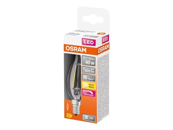 OSRAM LED SUPERSTAR - LED-filamentlyspære - form: BA35 - klar finish - E14 - 4 W (ekvivalent 40 W) - klasse E - varmt hvitt lys - 2700 K