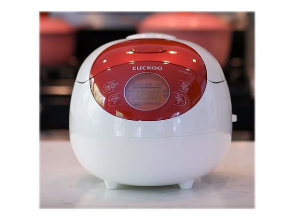 Cuckoo CR-0351F, Rice Cooker, White & Red, 0,54 L, Aluminium, LCD, 1,2 m cable