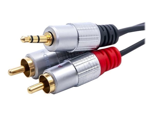 Qoltec - Lydkabel - RCA x 2 hann til mini-phone stereo 3.5 mm hann - 3 m - svart