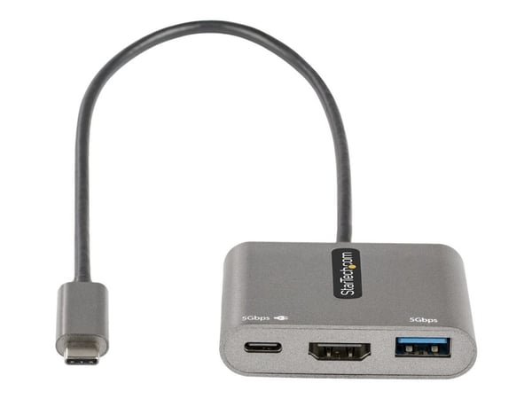 StarTech.com USB C moniporttisovitin, USB-C HDMI 4K-videoon, 100W Power Delivery Passthrough -lataus, 2-porttinen USB 3.0 -keskitin 5Gbps (1xType-C...
