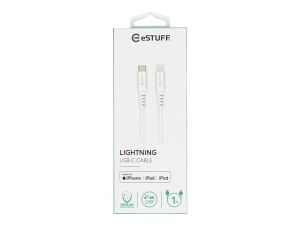 eSTUFF - Lightning-kabel - Lightning hane till USB-C hane - 1 m - vit - Strömförsörjningsstöd
