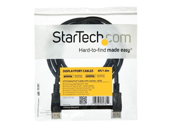 StarTech 1m DisplayPort 1.2 Cable with Latches M/M DisplayPort 4k - DisplayPort-kabel - DisplayPort (hann) til DisplayPort (hann) - 1 m - låst - svart