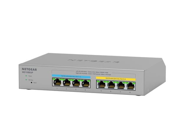 NETGEAR Plus MS108EUP - Switch - Administrerad - 4 x 100/1000/2.5G (PoE++) + 4 x 100/1000/2.5G (PoE+) - skrivbordsmodell, väggmonterbar - PoE++ (23...