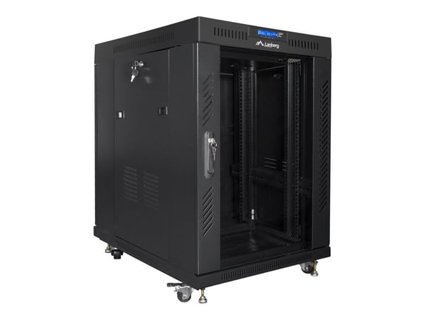 Lanberg - Rack skap - med 4 kjølevifter, display - svart, RAL 9004 - 15U - 19"