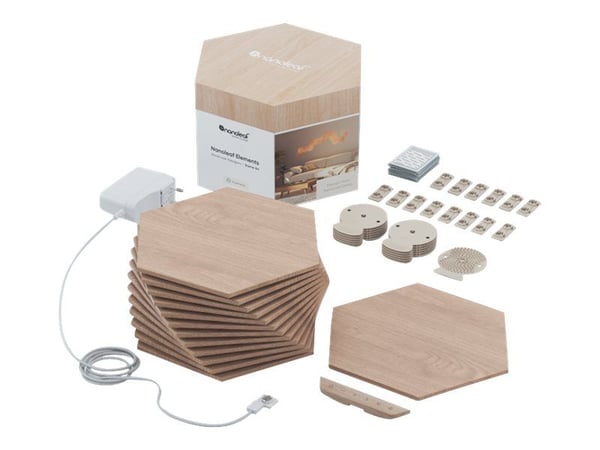 Nanoleaf Elements Starter Kit - Trådlös belysningspanel - LED x 13 - totalt: 24.83 W - varmt till kallt vitt ljus - sexhörning - trä