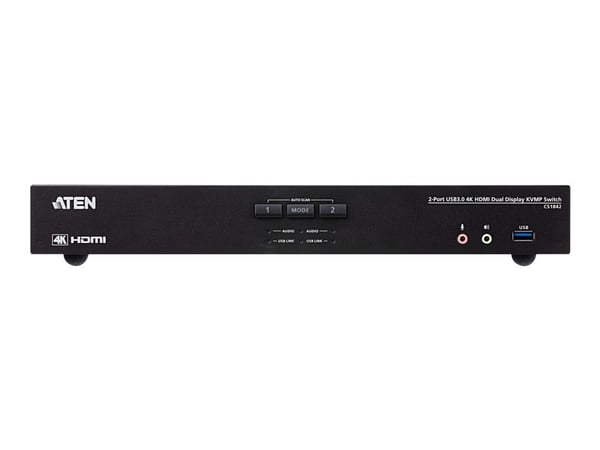 ATEN CS1842 2-Port USB 3.0 4K HDMI Dual Display KVMP Switch - KVM / lyd / USB-svitsj - 2 x KVM/lyd/USB - 1 lokalbruker - stasjonær