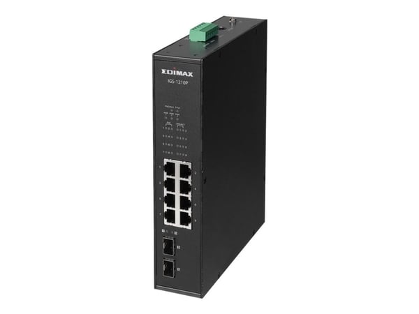 Edimax IGS-1210P - Switch - 8 x 10/100/1000 (PoE+) + 2 x Gigabit SFP - DIN-skinnemonterbar, veggmonterbar - PoE+ (240 W)