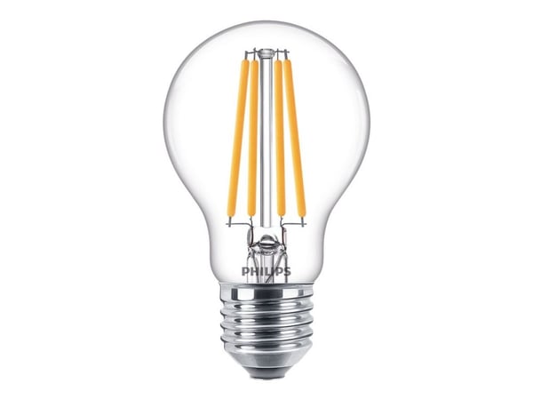 Philips - LED-filamentlyspære - form: A60 - klar finish - E27 - 10.5 W (ekvivalent 100 W) - klasse D - varmt hvitt lys - 2700 K
