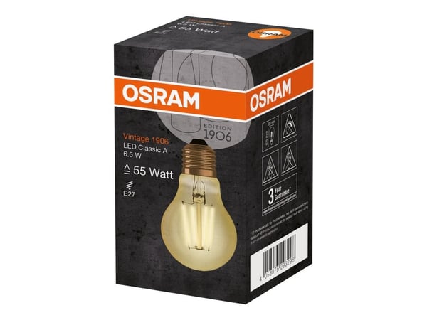 OSRAM Vintage 1906 - LED hehkulamppu - muoto: A60 - E27 - 6,5 W (vastaa 55 W) - luokka F - lämmin valkoinen valo - 2400 K