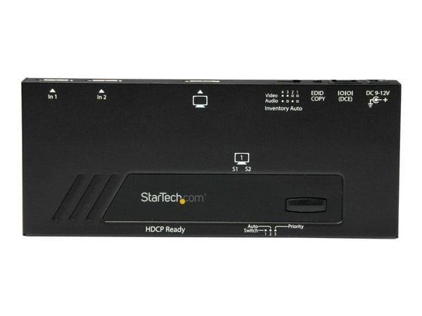 Startech 2-Port HDMI Automatic Video Switch - 4K 2x1 HDMI Switch with Fast Switching, Auto-Sensing and Serial Control (VS221HD4KA) - Video/audio sw...