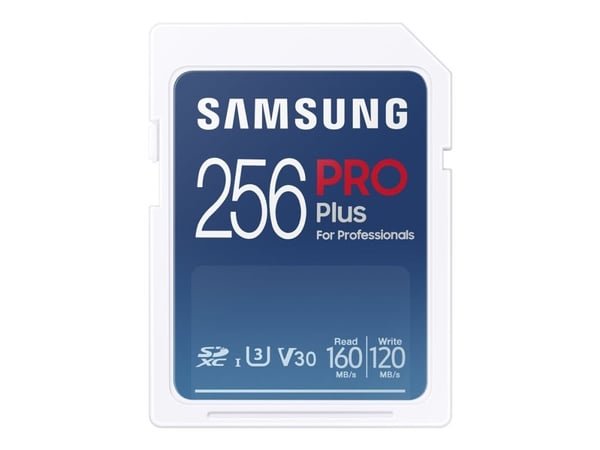 Samsung PRO Plus MB-SD256K - Flash-minneskort - 256 GB - Video Class V30 / UHS-I U3 - SDXC UHS-I - vit