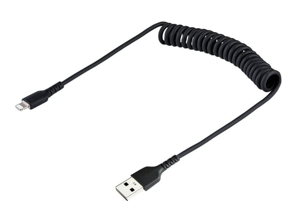 Startech 50cm (20in) USB to Lightning Cable, MFi Certified, Coiled iPhone Charger Cable, Black, Durable and Flexible TPE Jacket Aramid Fiber, Heavy...