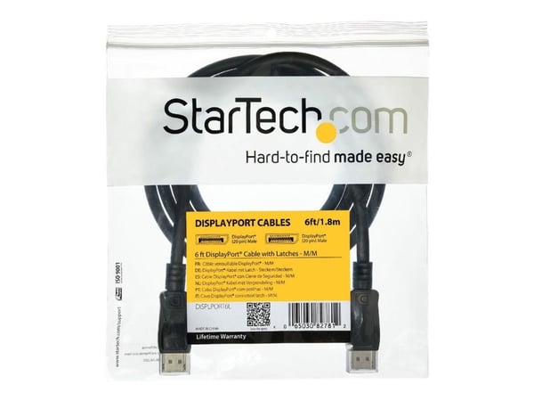 StarTech 3m Certified DisplayPort 1.2 Cable M/M with Latches DP 4k - DisplayPort-kabel - DisplayPort (hann) til DisplayPort (hann) - 3 m - låst, fo...