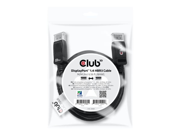 Club 3D - DisplayPort-kabel - DisplayPort (hann) til DisplayPort (hann) - DisplayPort 1.4 - 2 m - svart