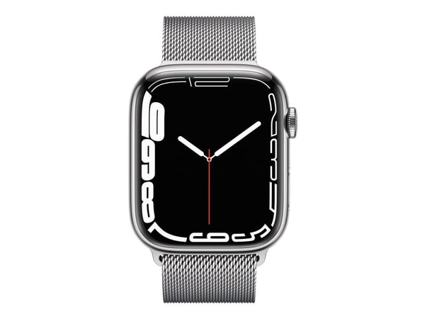 Apple Watch Series 7 (GPS + Cellular) - 45 mm - sølv rustfritt stål - smartklokke med fint strikket løkke - rustfritt stål - sølv - håndleddstørrel...