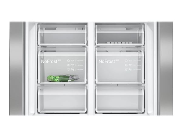 Siemens iQ300 KF96NVPEA - Kjøleskap/fryser - side-ved-side - bredde: 91 cm - dybde: 73.1 cm - høyde: 183 cm - 605 liter - Klasse E - rustfritt stål