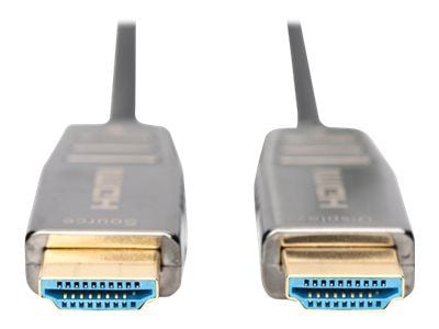 DIGITUS - HDMI-kabel med Ethernet - HDMI plugg til HDMI plugg - 10 m - skjermet hybrid kobber/fiber-optikk - svart - Active Optical Cable (AOC), st...