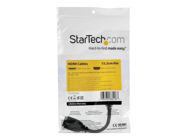 Startech 6in High Speed HDMI Port Saver Cable with 4K 60Hz - Short HDMI 2.0 Male to Female Adapter Cable - Port Extender (HD2MF6INL) - HDMI-forleng...