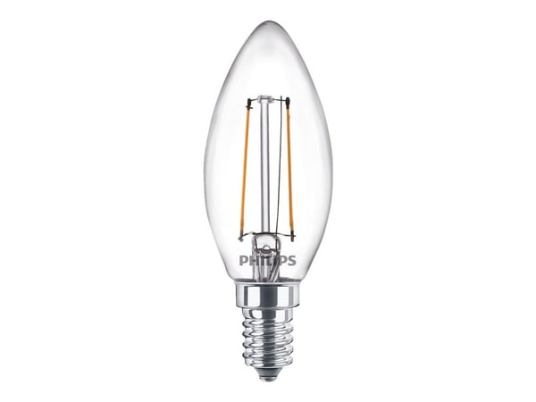 Philips - LED-filamentlyspære - form: B35 - klar finish - E14 - 2 W (ekvivalent 25 W) - klasse E - varmt hvitt lys - 2700 K - gjennomsiktig