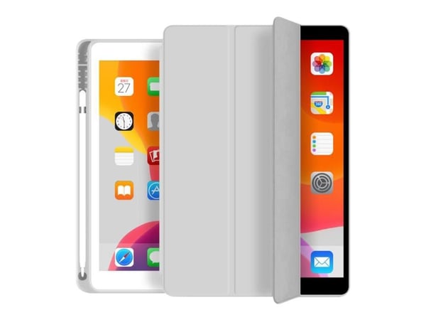 eSTUFF Pencil case - Skjermdeksel for nettbrett - polyuretanlær, termoplast-polyuretan (TPU) - grå - 9.7" - for Apple 9.7-inch iPad (5. generasjon,...